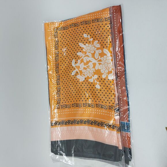 Scarf Bright Orange Black Polyester Elephant Ship Camel Paisley Neckerchief Wrap - Picture 2 of 13